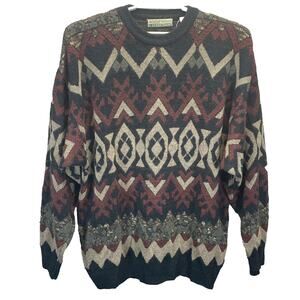 Vtg North Winds Cotton Traders Men XL Sweater Wool Blend Fair Isle Geo Pattern